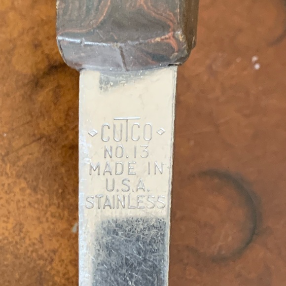 VINTAGE CUTCO 12 13 15 SLOTTED STAINLESS STEEL BROWN HANDLE SERVING SPOON LADEL - Picture 3 of 13